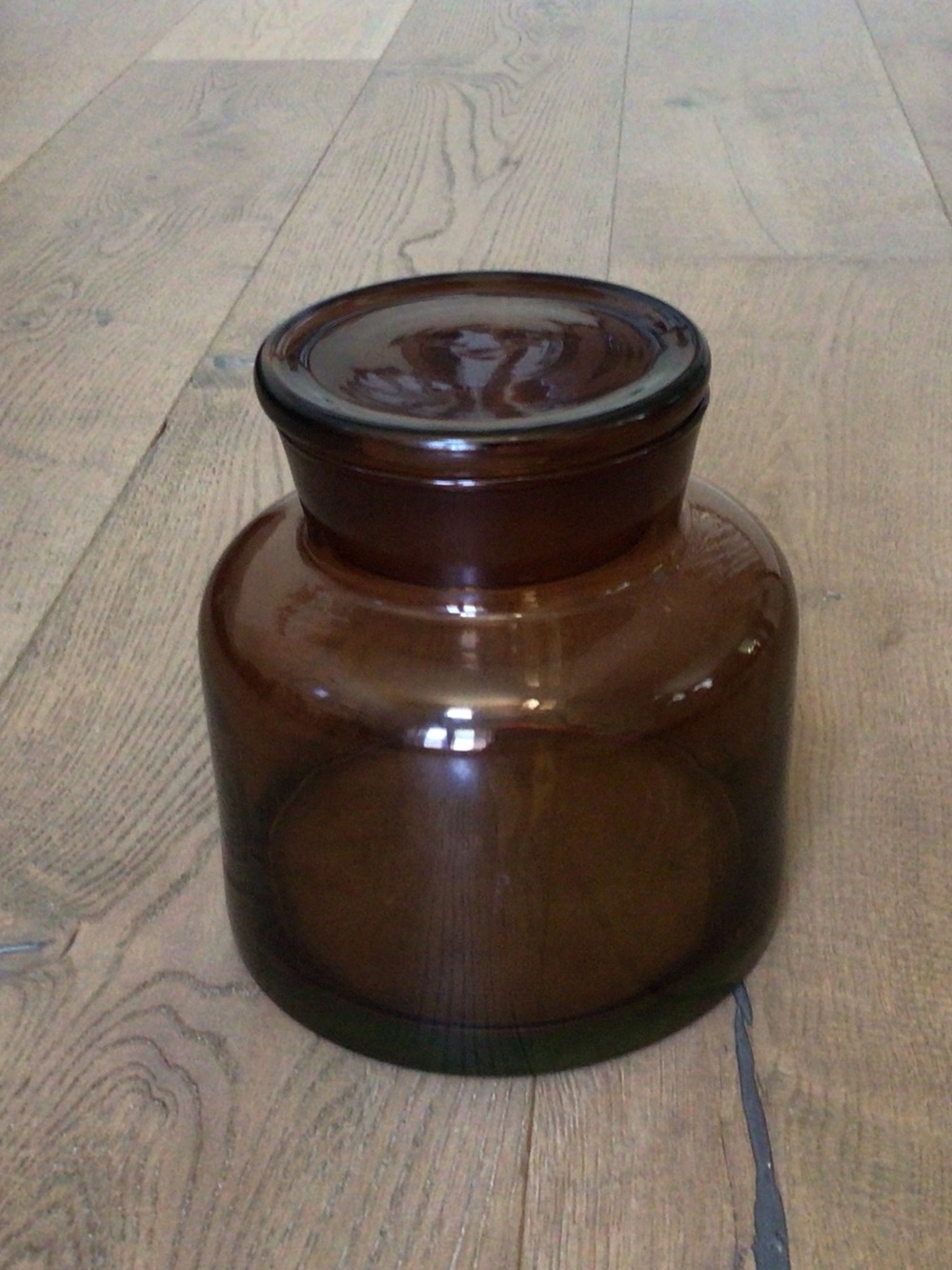 Amber Glass Jar with lid 6.5”H